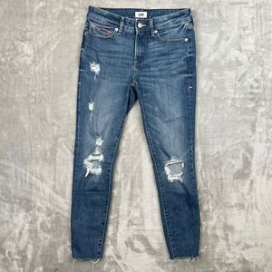 Tommy Jeans Skinny Mid Rise Ankle Women Blue Distressed Skinny Jeans Size 2/W26